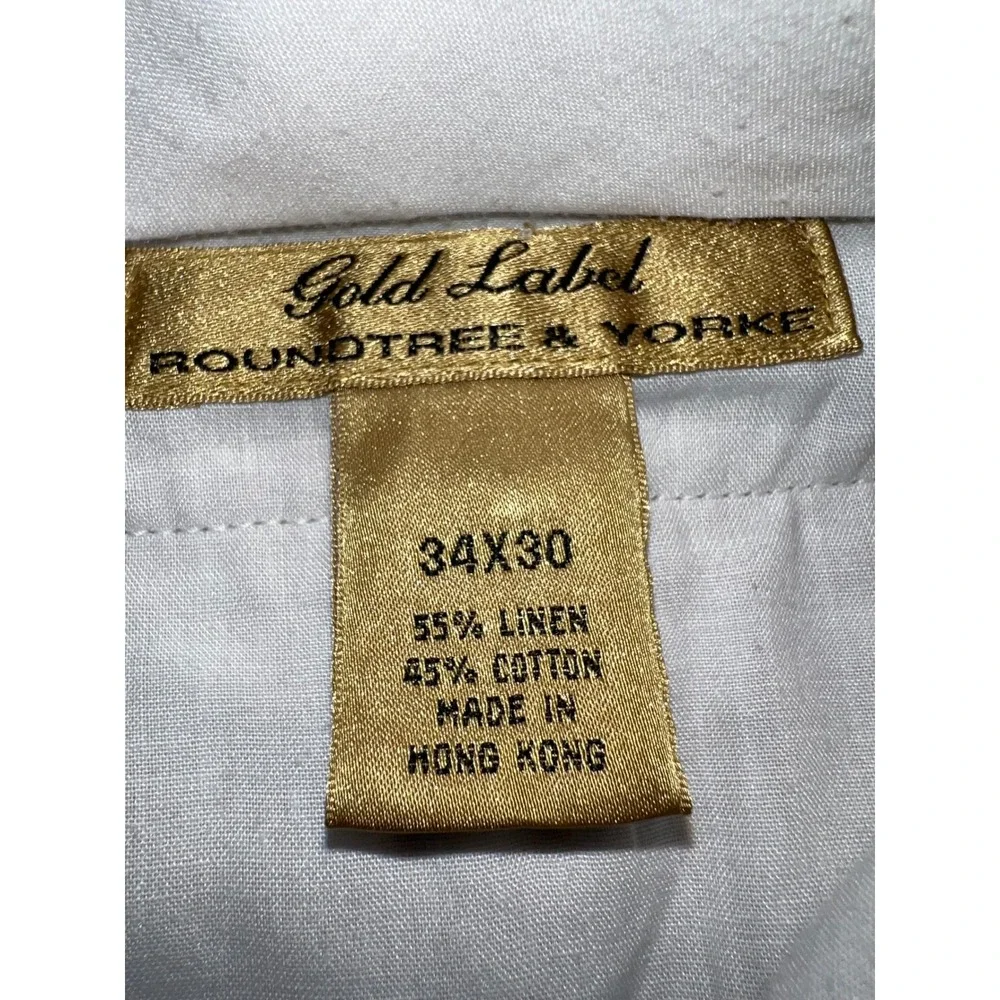 Roundtree & Yorke Gold Label Mens 34x30 Linen Cotton Pleated Khaki Pants Tan